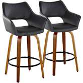 Mustang 26" Swivel Counter Stool in Walnut Wood & Black Leatherette with Black Footrest (Set of 2)